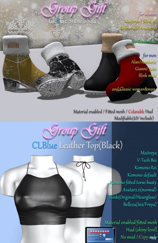 Snow Boots Unisex & Leather Top Black January 2019 Group Gift by CLBlue - Teleport Hub - teleporthub.com