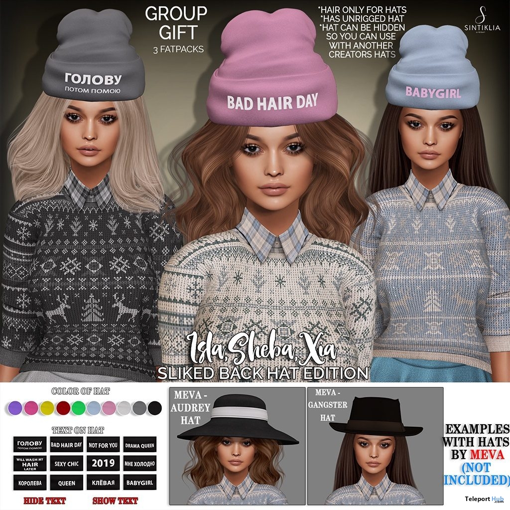 Xia, Sheba, & Isla With Hats January 2019 Group Gift by Sintiklia - Teleport Hub - teleporthub.com