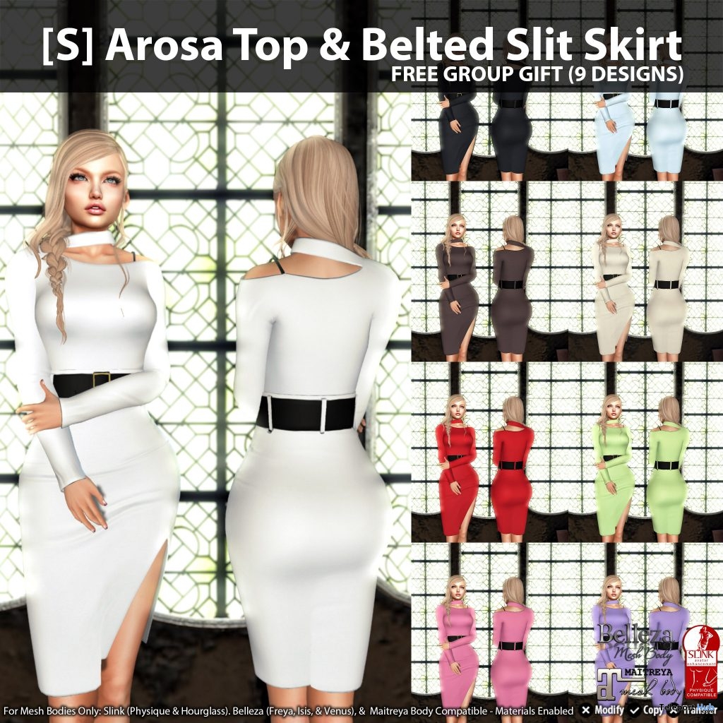 [S] Arosa Top & Belted Slit Skirt Fatpack Group Gift by [satus Inc] - Teleport Hub - teleporthub.com