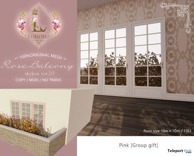 Rose Balcony Skybox Pink March 2019 Group Gift by Lomomo - Teleport Hub - teleporthub.com