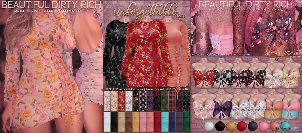 Unforgettable Dress & Spring Break Crop Top Fatpack March 2019 Group Gifts by Beautiful Dirty Rich - Teleport Hub - teleporthub.com