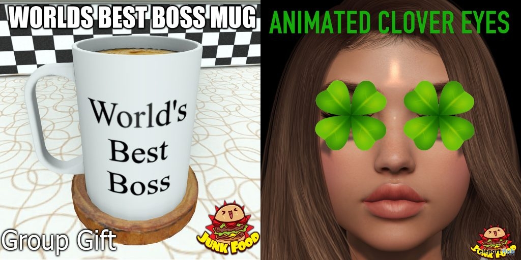 World's Best Boss Mug & Animated Clover Eyes March 2019 Group Gift by Junk Food - Teleport Hub - teleporthub.com