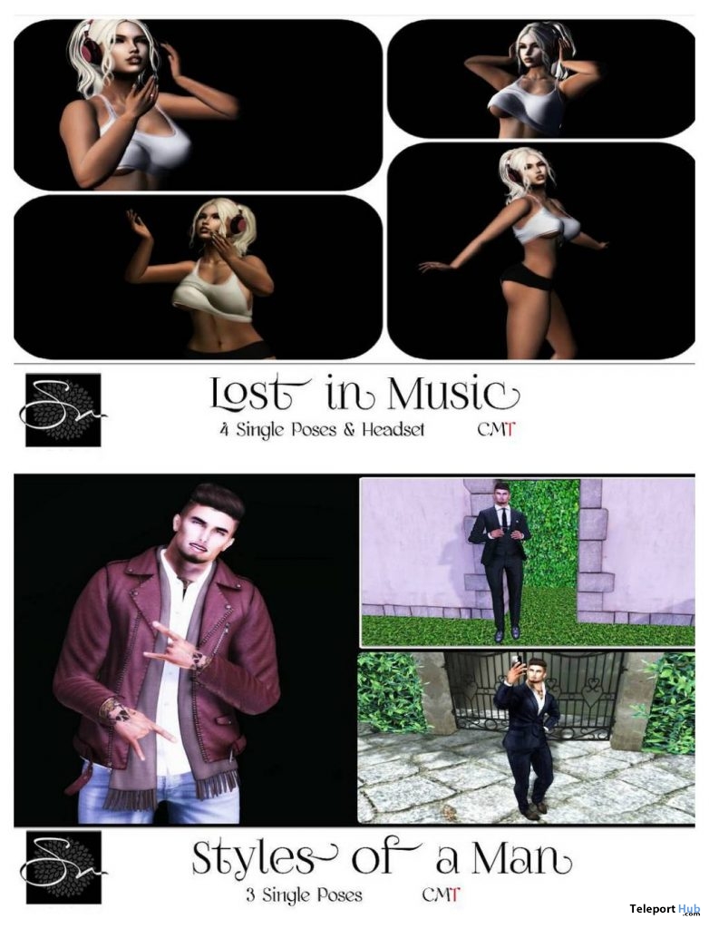 Styles of A Man & Lost In Music Bento Pose Packs March 2019 Group Gift by Something New - Teleport Hub - teleporthub.com