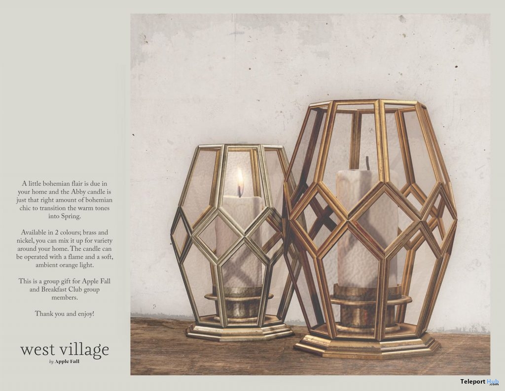 West Village Abby Candle April 2019 Group Gift by Apple Fall - Teleport Hub - teleporthub.com