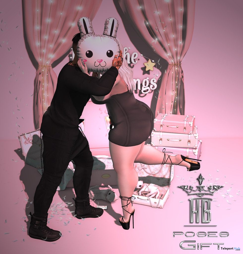 Sweet Bunny Kiss Couple Pose April 2019 Group Gift by HB Poses - Teleport Hub - teleporthub.com