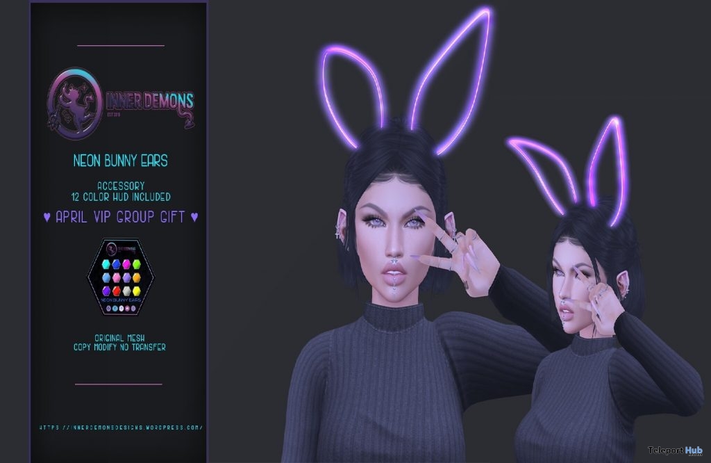 Neon Bunny Ears April 2019 Group Gift by Inner Demons - Teleport Hub - teleporthub.com