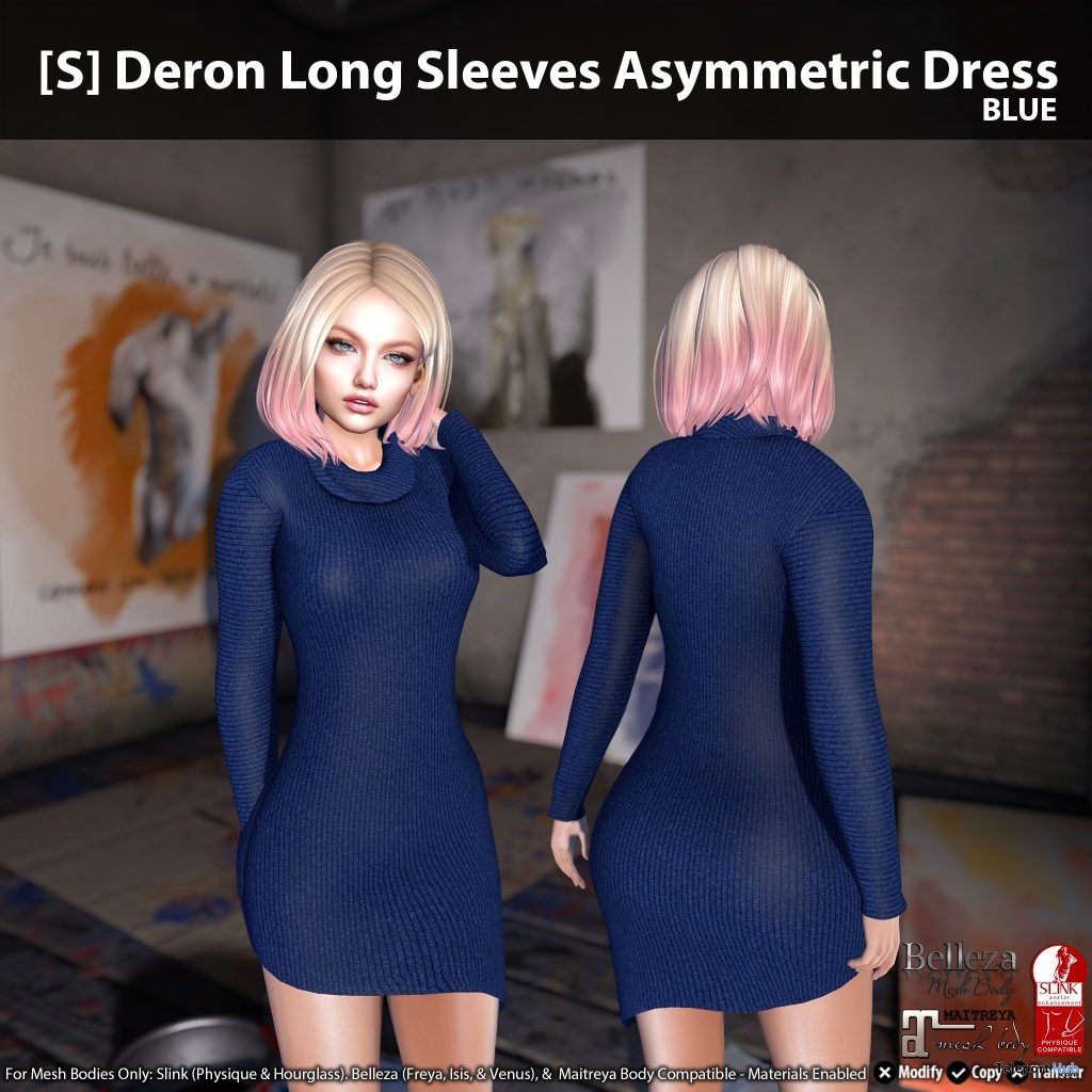 New Release: [S] Deron Long Sleeves Asymmetric Dress by [satus Inc] - Teleport Hub - teleporthub.com