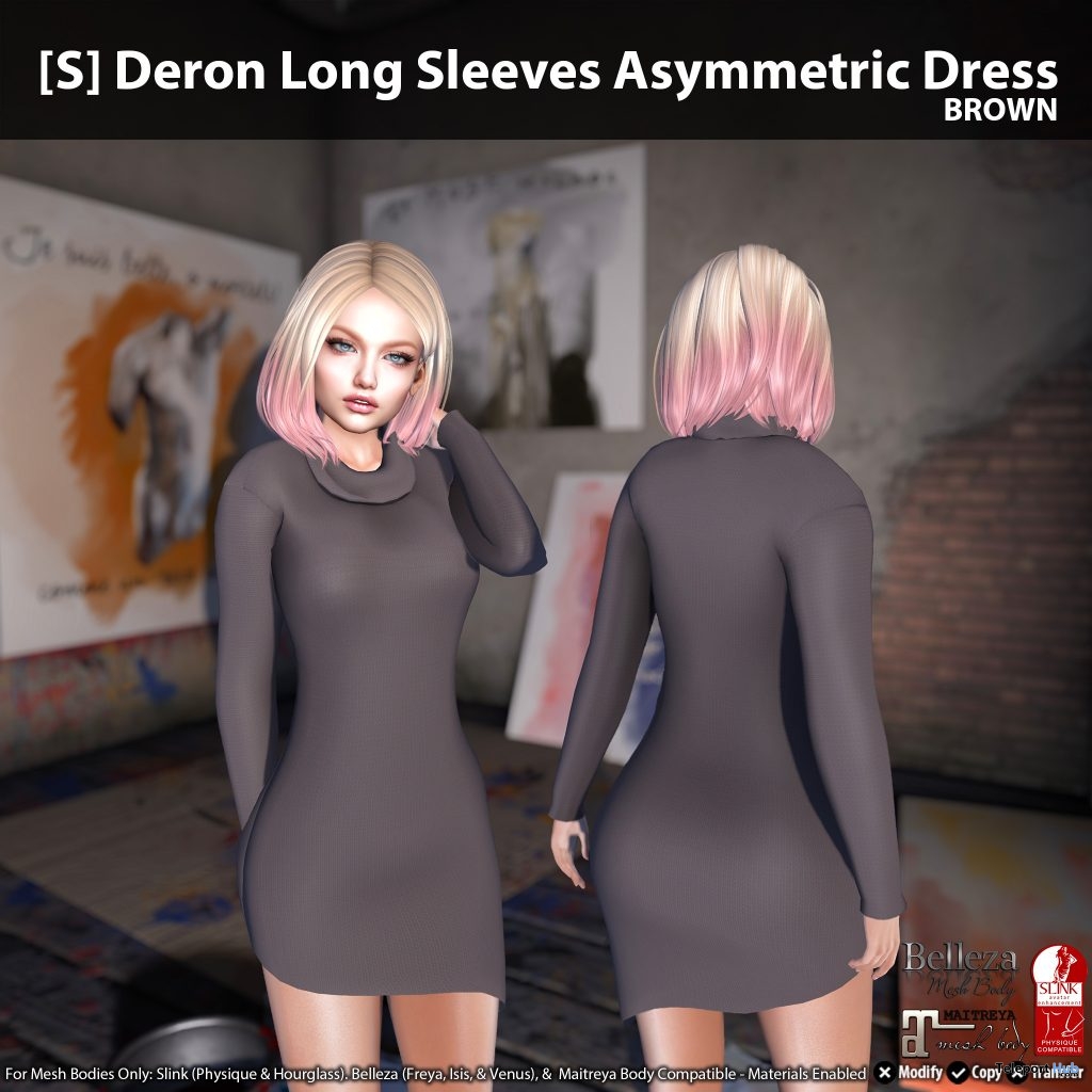 New Release: [S] Deron Long Sleeves Asymmetric Dress by [satus Inc] - Teleport Hub - teleporthub.com