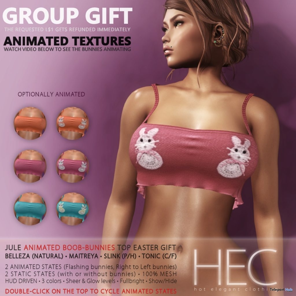 Jule Animated-Bunnies Top Easter 2019 Group Gift by HEC - Teleport Hub - teleporthub.com