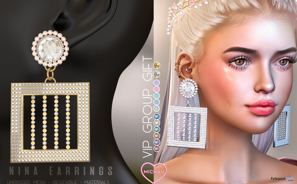 Nina Earrings May 2019 Group Gift by MICHAN - Teleport Hub - teleporthub.com