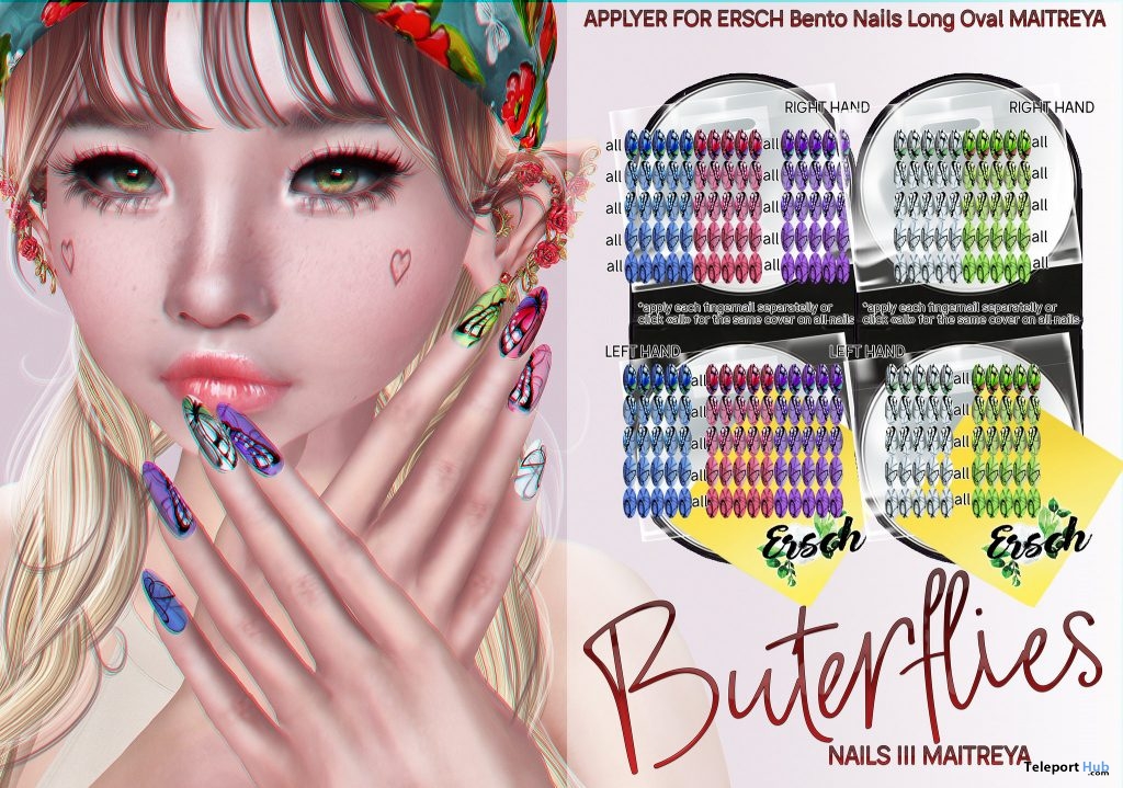 Butterflies Oval Mesh Nails Applier May 2019 Group Gift by ERSCH - Teleport Hub - teleporthub.com