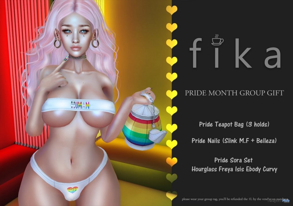 Pride Teapot, Nail Applier, & Sora Outfit Set June 2019 Group Gift by Fika - Teleport Hub - teleporthub.com