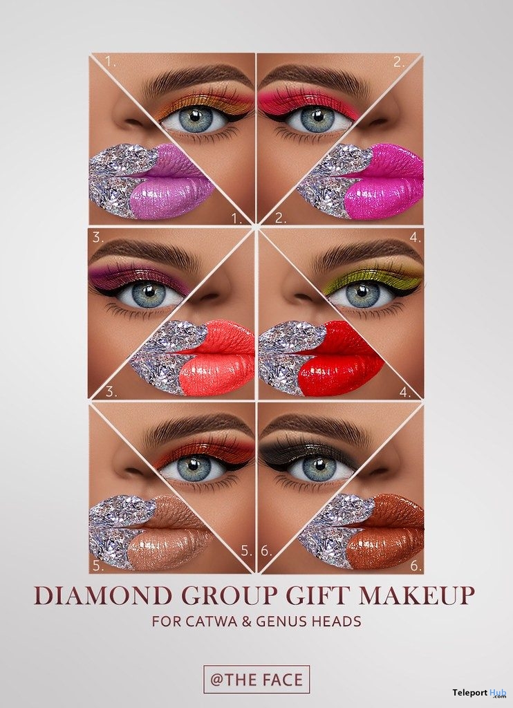 Diamond Makeup Pack For Catwa & Genus Heads June 2019 Group Gift by The Face - Teleport Hub - teleporthub.com