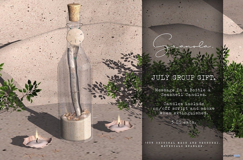Message In A Bottle & Seashell Candles July 2019 Group Gift by Granola - Teleport Hub - teleporthub.com