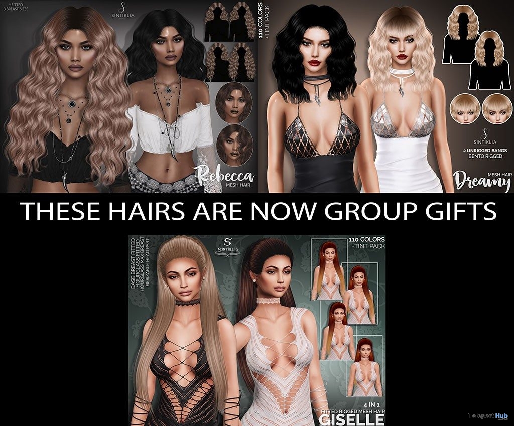 Rebecca, Dreamy, & Giselle Hair Fatpack July 2019 Group Gift by Sintiklia - Teleport Hub - teleporthub.com