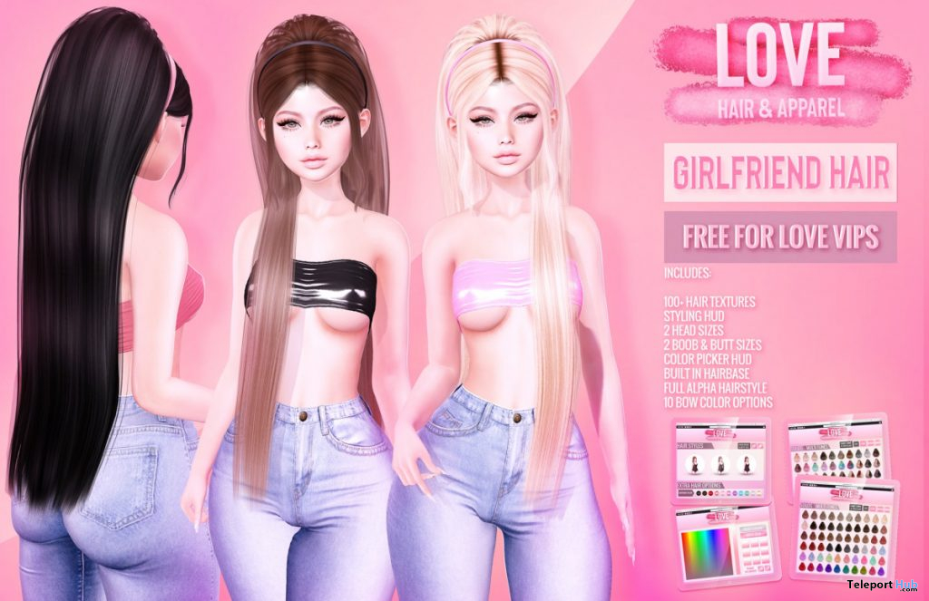 Girlfriend Hair Fatpack August 2019 Group Gift by LOVE - Teleport Hub - teleporthub.com