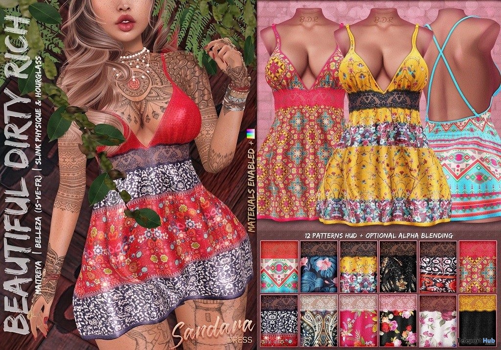 Sandara Dress Fatpack August 2019 Group Gift by Beautiful Dirty Rich - Teleport Hub - teleporthub.com