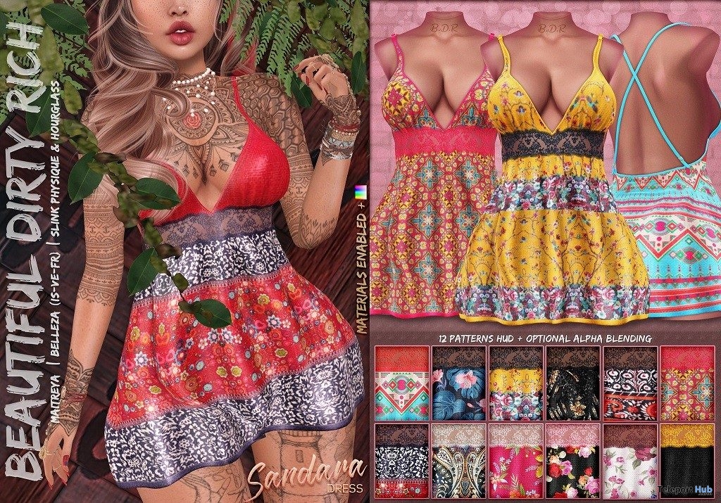 Sandara Dress Fatpack August 2019 Group Gift by Beautiful Dirty Rich - Teleport Hub - teleporthub.com