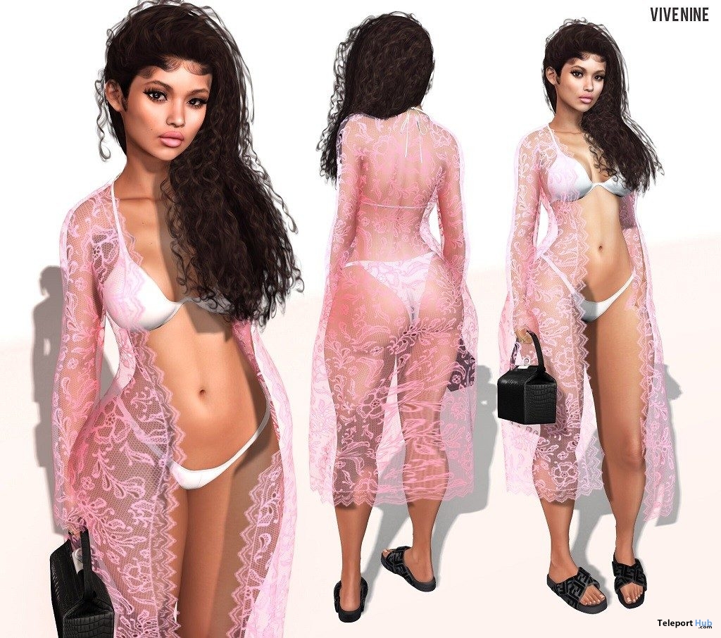Carmen Lace Cardigan Pink August 2019 Group Gift by Vive Nine - Teleport Hub - teleporthub.com
