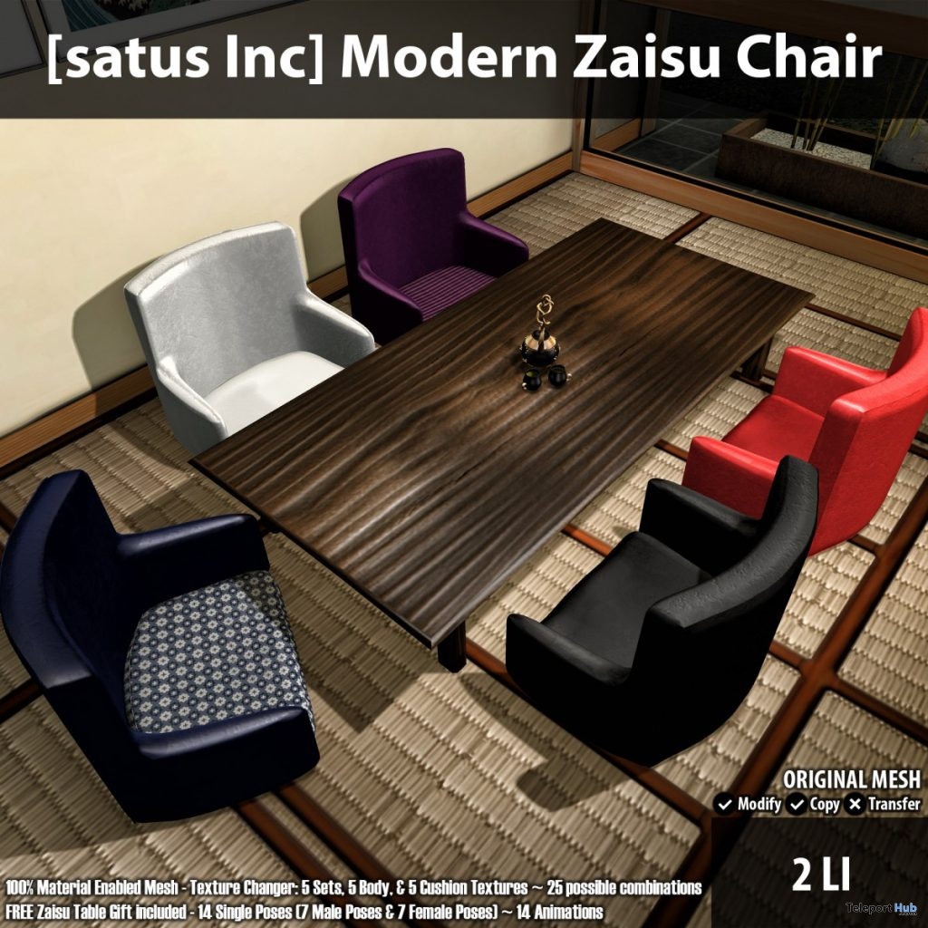 New Release: Modern Zaisu Chair by [satus Inc] - Teleport Hub - teleporthub.com