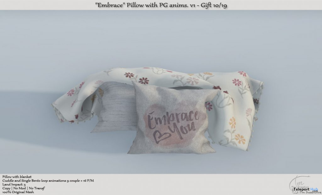 Embrace Pillows With Animations October 2019 Group Gift by Tm Creation - Teleport Hub - teleporthub.com