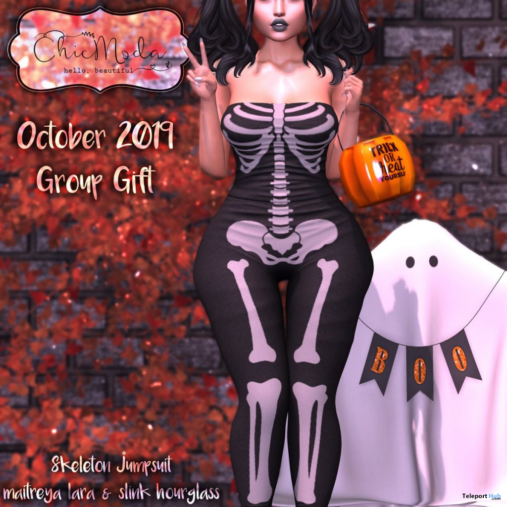 Skeleton Jumpsuit October 2019 Group Gift by ChicModa - Teleport Hub - teleporthub.com