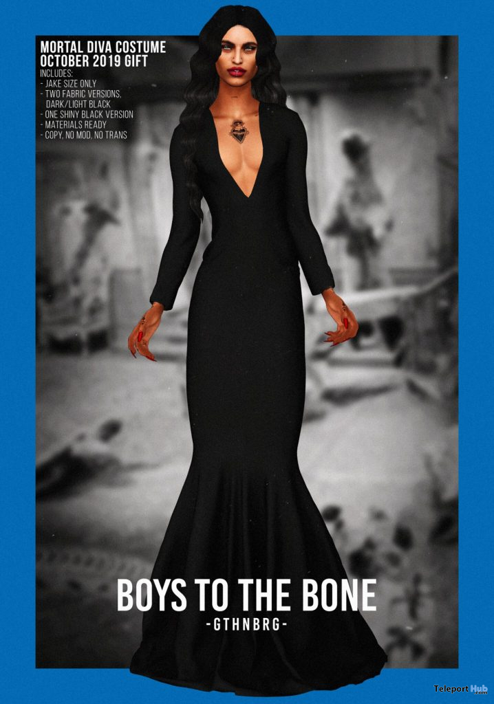 Morticia Halloween Dress For Men October 2019 Group Gift by BOYS TO THE BONE - Teleport Hub - teleporthub.com