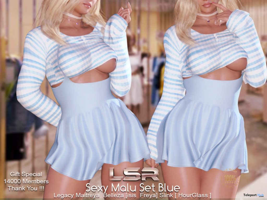 Malu Dress Set Blue October 2019 Group Gift by LsR Moda - Teleport Hub - teleporthub.com