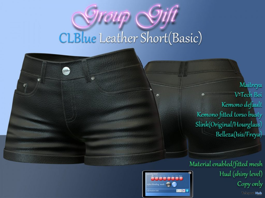 Basic Leather Short October 2019 Group Gift by CLBlue - Teleport Hub - teleporthub.com