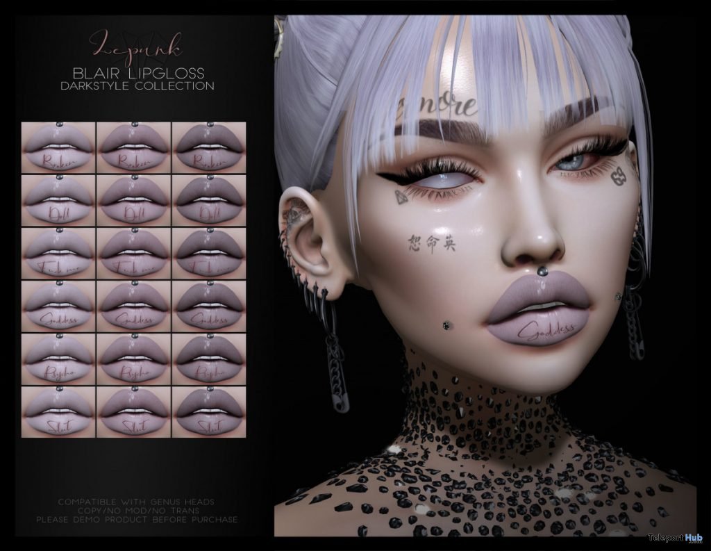 Blair Lip Gloss For Genus Mesh Head October 2019 Group Gift by LePunk - Teleport Hub - teleporthub.com