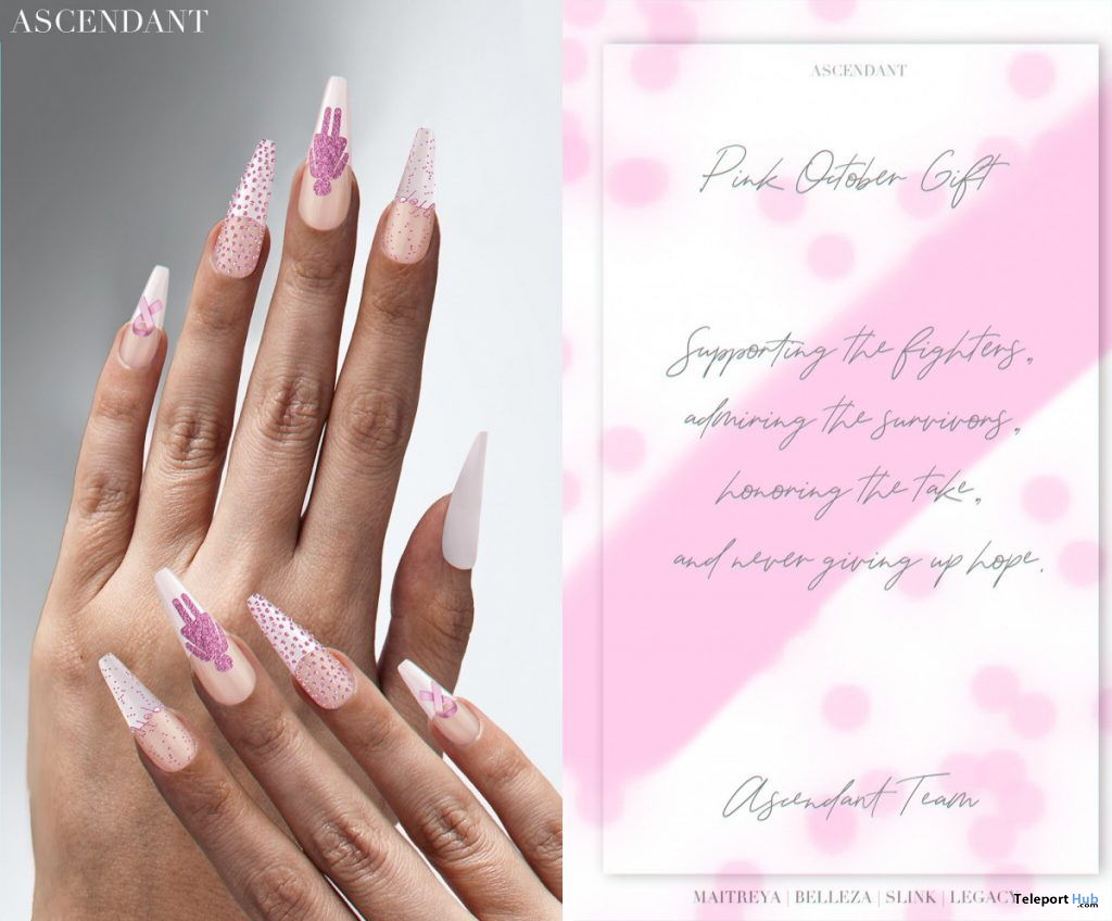 Pink Mesh Nails October 2019 Group Gift by Ascendant - Teleport Hub - teleporthub.com