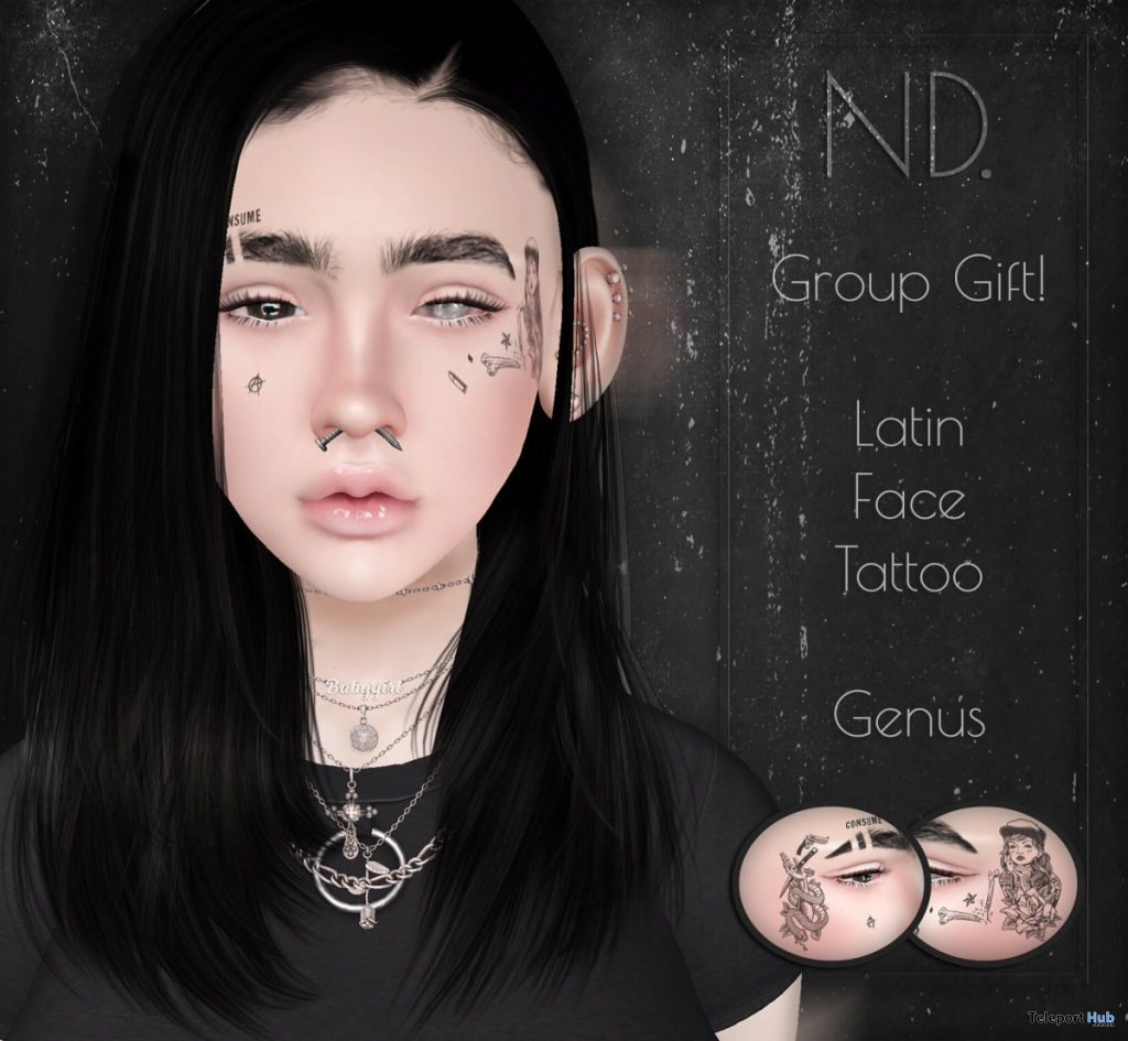 Latin Face Tattoo October 2019 Group Gift by ND - Teleport Hub - teleporthub.com