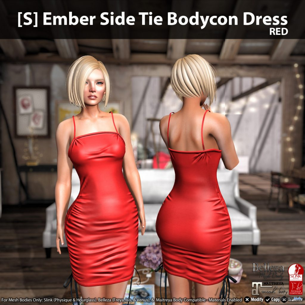 New Release: [S] Ember Side Tie Bodycon Dress by [satus Inc] - Teleport Hub - teleporthub.com