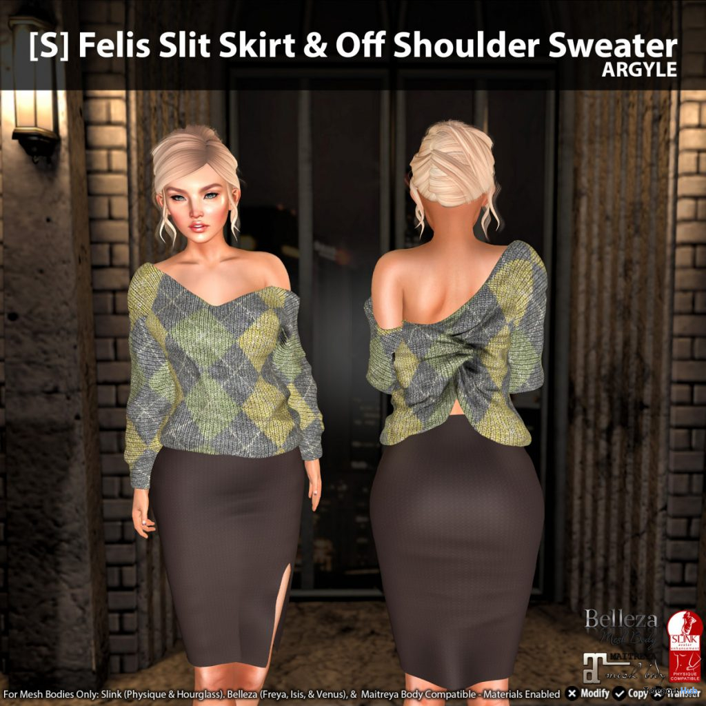 New Release: [S] Felis Slit Skirt & Off Shoulder Sweater by [satus Inc] - Teleport Hub - teleporthub.com