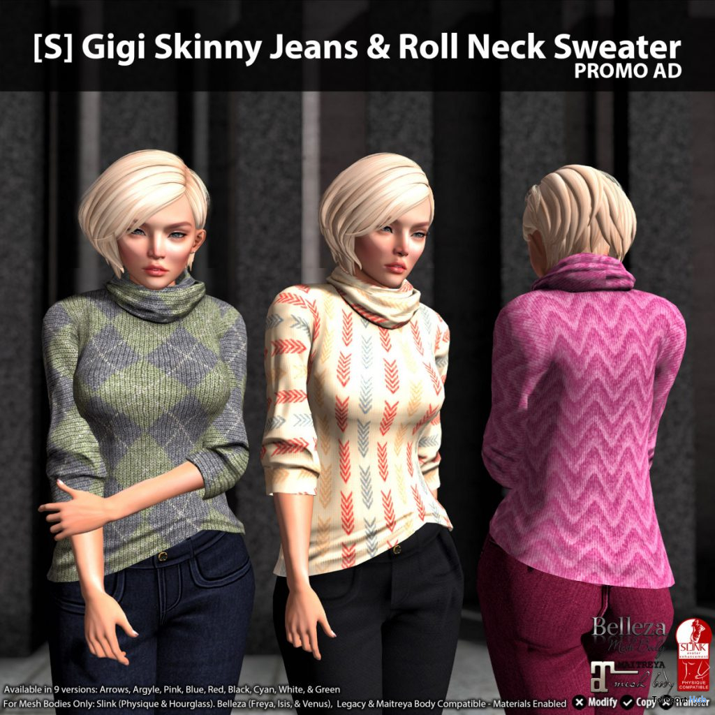 New Release: [S] Gigi Skinny Jeans & Roll Neck Sweater by [satus Inc] - Teleport Hub - teleporthub.com