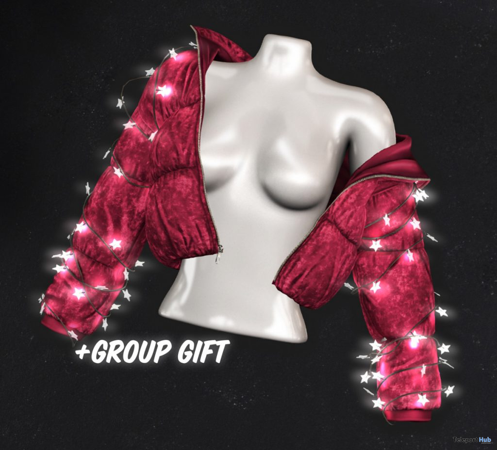 Crushed Velvet Puffer Jacket December 2019 Group Gift by villena - Teleport Hub - teleporthub.com