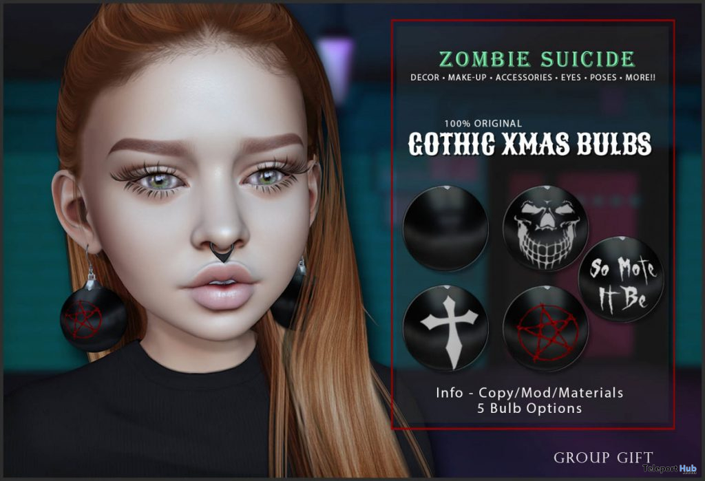 Gothic Xmas Bulbs Earrings December 2019 Group Gift by Zombie Suicide - Teleport Hub - teleporthub.com