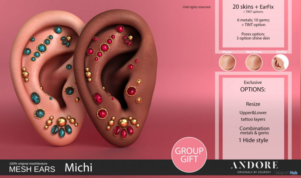 Michi Mesh Ears January 2020 Group Gift by ANDORE - Teleport Hub - teleporthub.com