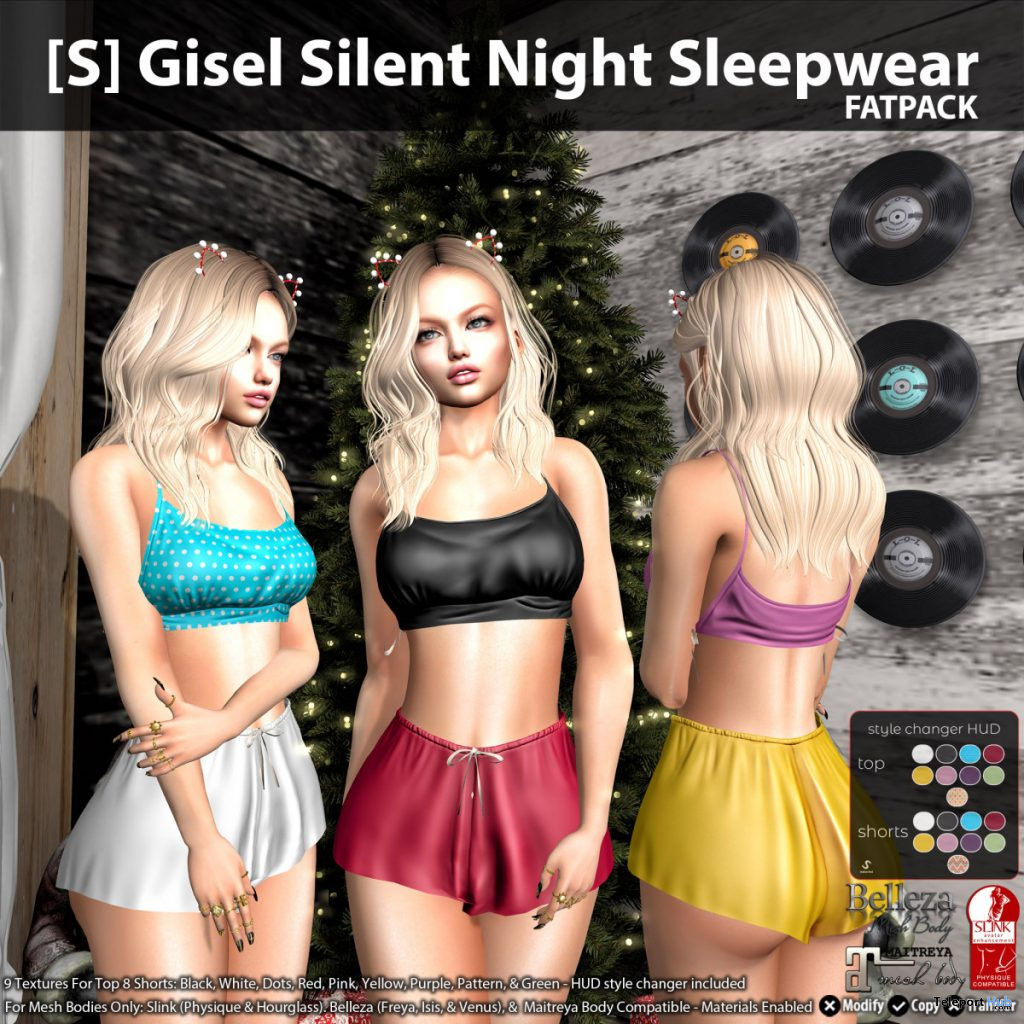 [S] Gisel Silent Night Sleepwear Fatpack Group Gift by [satus Inc] - Teleport Hub - teleporthub.com