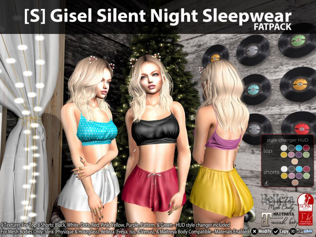 [S] Gisel Silent Night Sleepwear Fatpack Group Gift by [satus Inc] - Teleport Hub - teleporthub.com