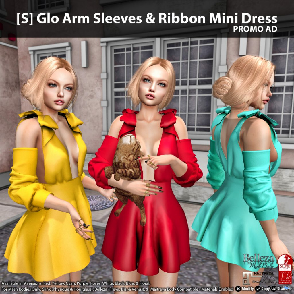 New Release: [S] Glo Arm Sleeves & Ribbon Mini Dress by [satus Inc] - Teleport Hub - teleporthub.com