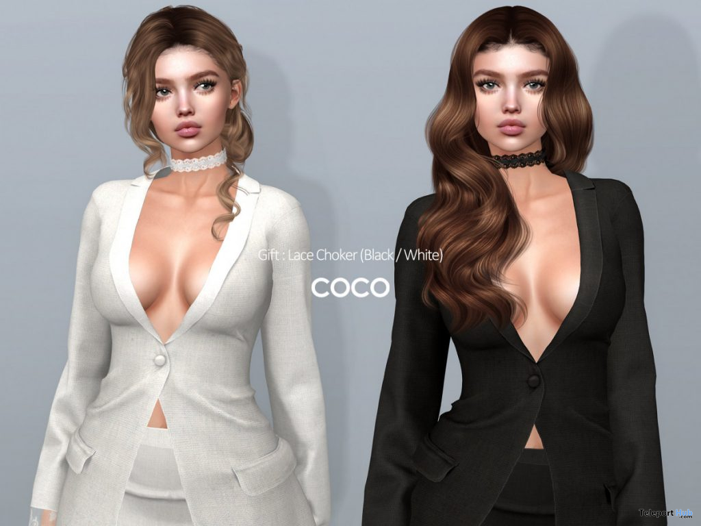 Lace Choker Black & White January 2020 Group Gift by COCO Designs - Teleport Hub - teleporthub.com