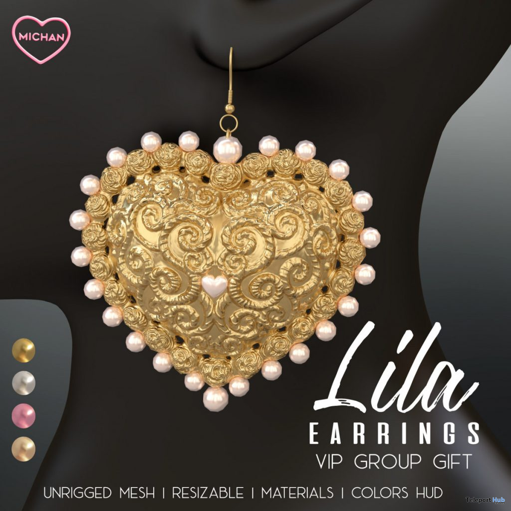 Lila Earrings February 2020 Group Gift by MICHAN - Teleport Hub - teleporthub.com
