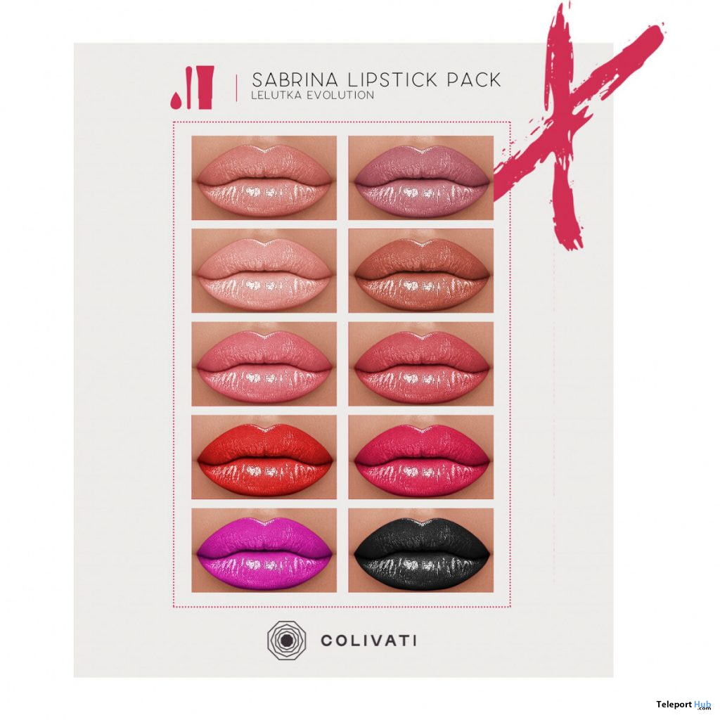 Sabrina Lipstick Pack For Lelutka Evolution Heads February 2020 Gift by Colivati - Teleport Hub - teleporthub.com