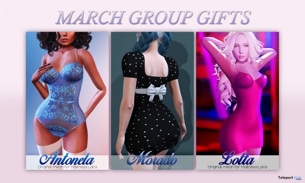 Antonela Lingerie, Lotta Dress, & Morado Dress March 2020 Group Gift by MAAI - Teleport Hub - teleporthub.com