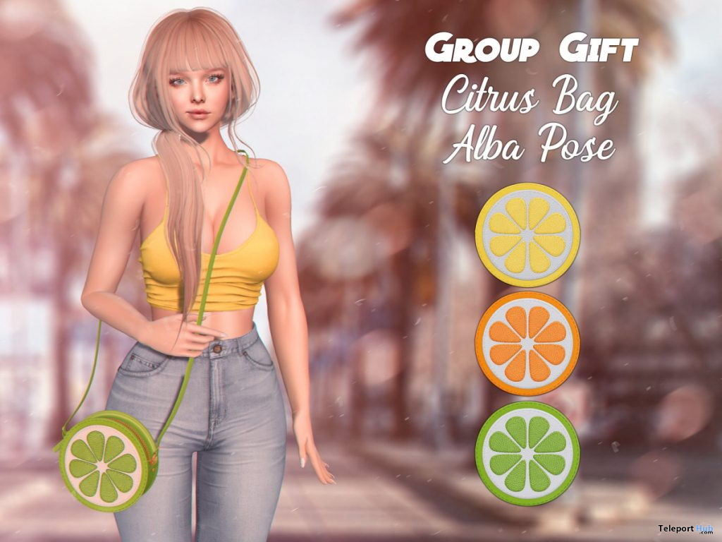  Citrus Bag & Alba Pose March 2020 Group Gift by micamee - Teleport Hub - teleporthub.com
