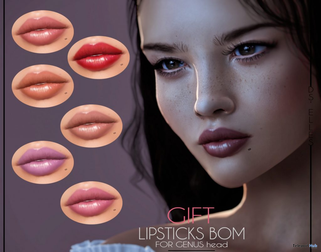  Lipsticks BOM For Genus Mesh Head March 2020 Gift by DS’ELLES - Teleport Hub - teleporthub.com