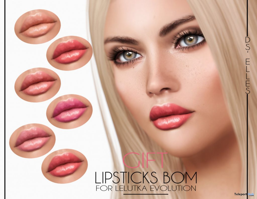 Lipsticks BOM For Lelutka Evolution Mesh Head March 2020 Gift by DS’ELLES - Teleport Hub - teleporthub.com
