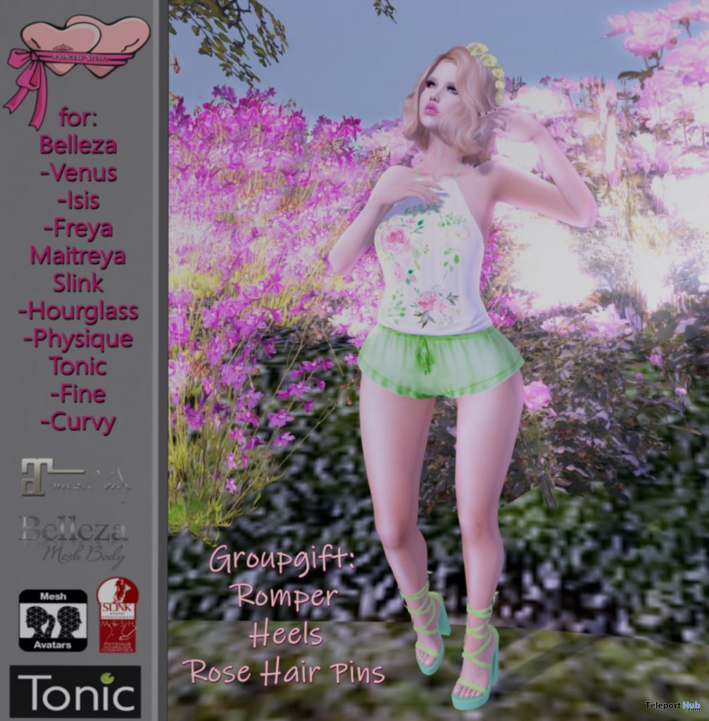 Romper, Heels, & Rose Hair Pins April 2020 Group Gift Princess Stuff - Teleport Hub - teleporthub.com