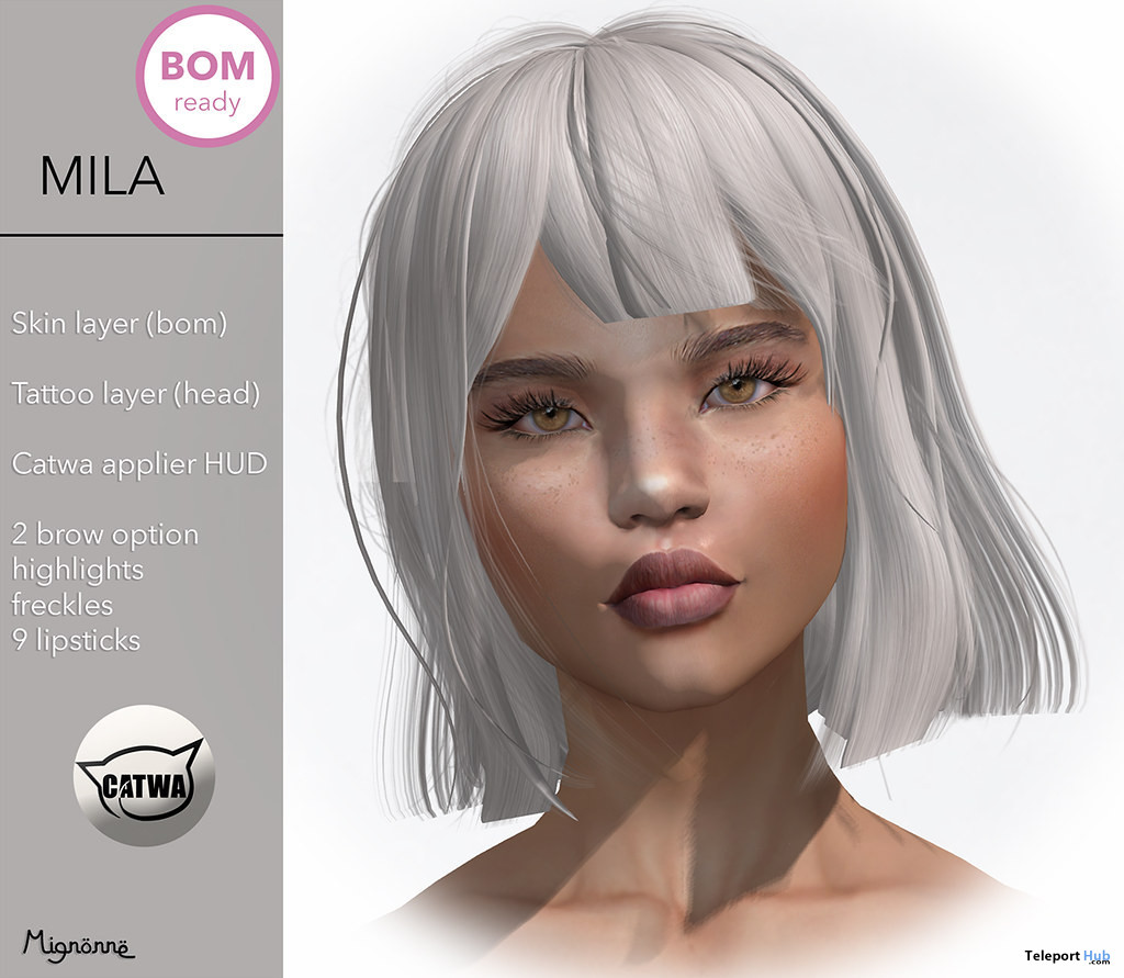 Mila Skin For Catwa & BOM Plus Shape April 2020 Gift by Mignonne - Teleport Hub - teleporthub.com
